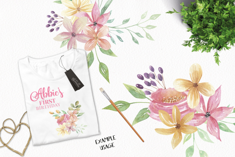 watercolor-enliven-floral-blooms-berry-bouquets-pink-pastel-colors