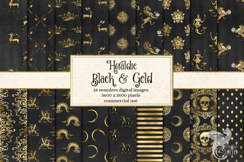 heraldic-black-and-gold-digital-paper