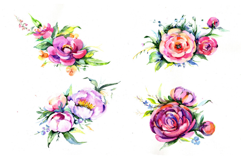 elegant-bouquet-pink-flower-png-watercolor-set
