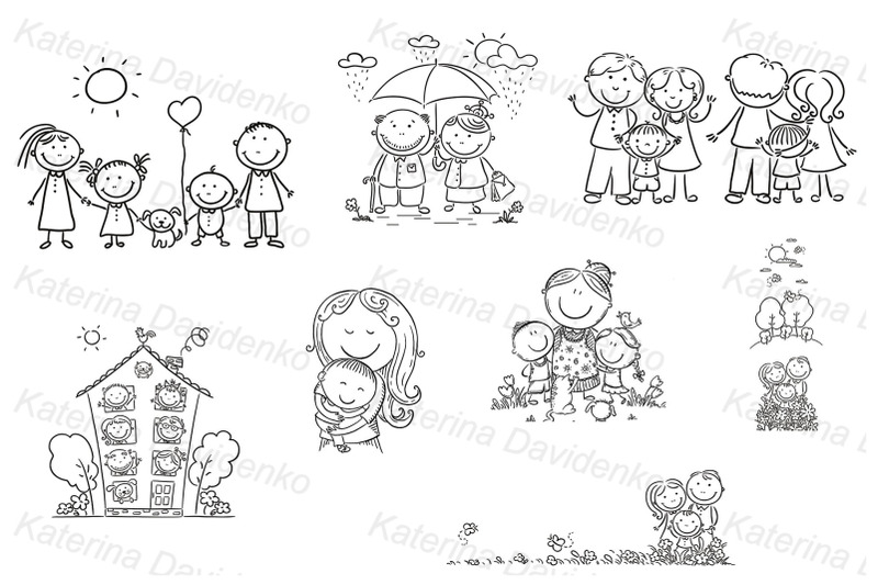 happy-cartoon-families-images-clipart-bundle
