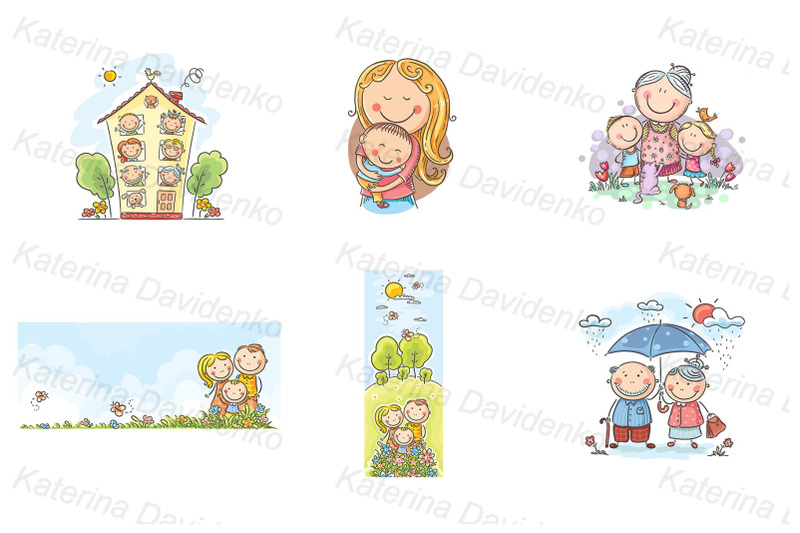 happy-cartoon-families-images-clipart-bundle