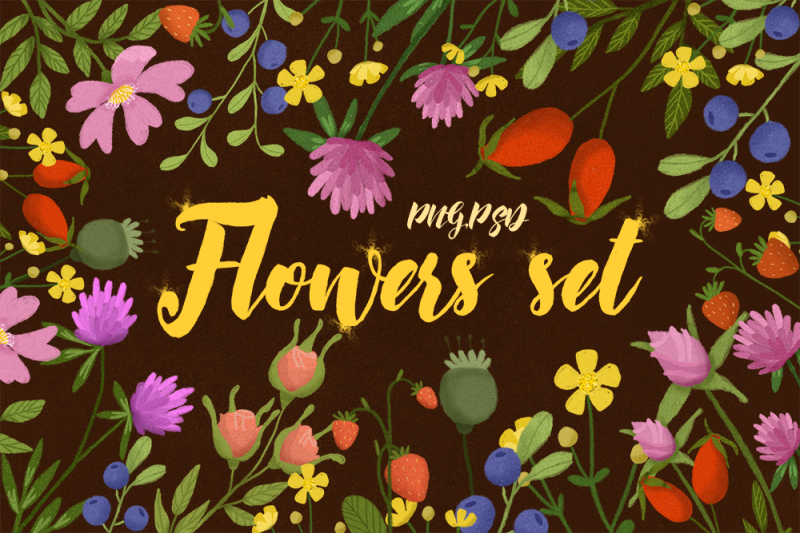 flowers-berries-set-clip-art