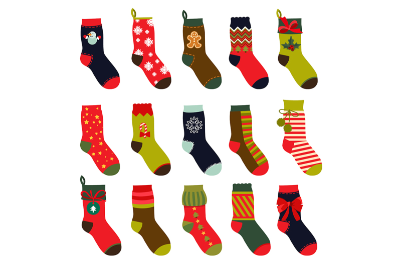 set-of-christmas-socks-vector-illustrations-in-flat-style