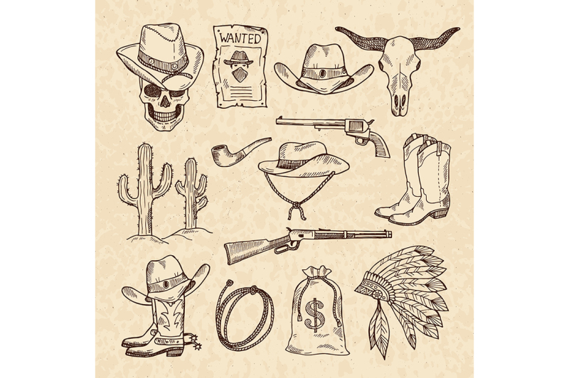 western-symbols-cowboy-guns-saloon-and-other-wild-west-pictures-set