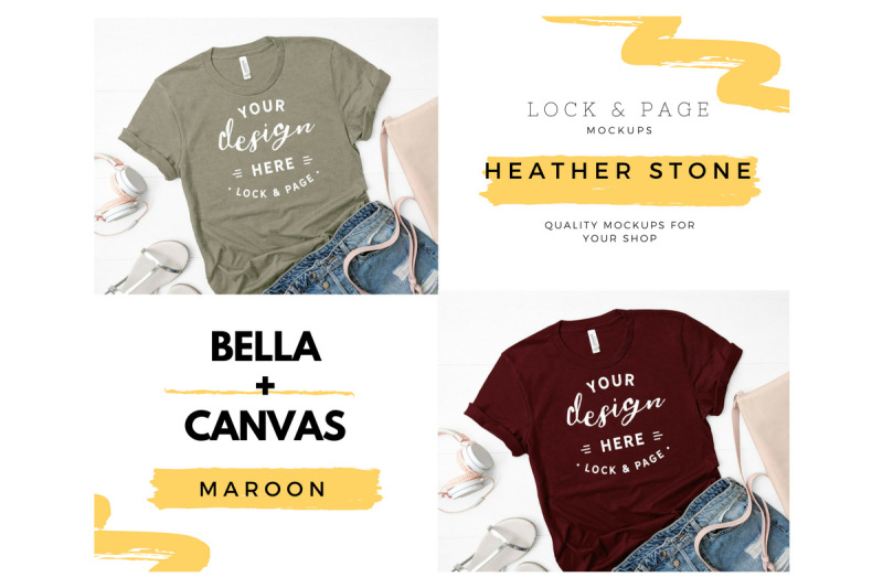 Download Bella Canvas 3001 Mega Bundle T-Shirt Mockup Flat Lay By Lock and Page | TheHungryJPEG.com