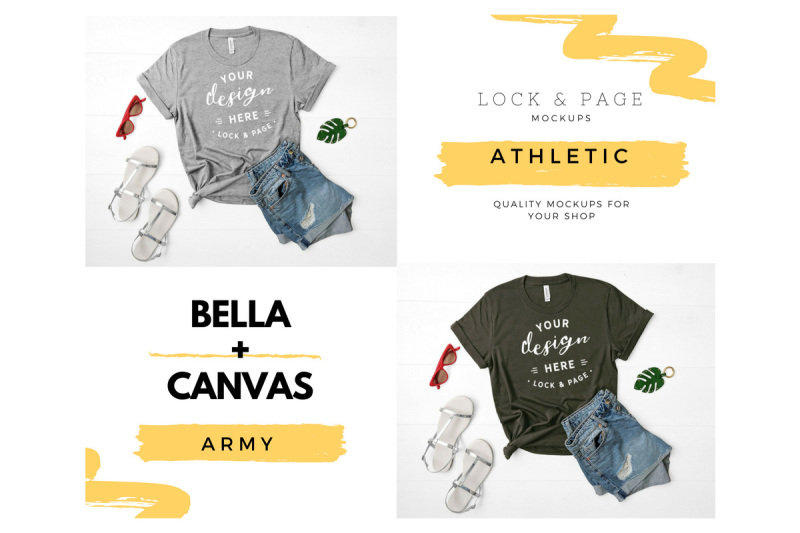 Download Bella Canvas 3001 Mega Bundle T-Shirt Mockup Flat Lay By Lock and Page | TheHungryJPEG.com