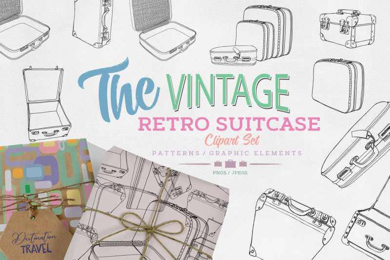 the-vintage-retro-hand-drawn-suitcase-clipart-collection