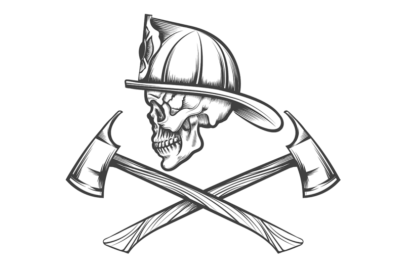 skull-in-fire-helmet-and-axes