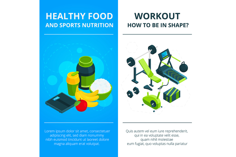 banners-set-with-illustrations-of-gym-equipment-and-healthy-food
