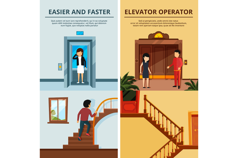 banners-set-of-different-modern-stairs-and-elevators