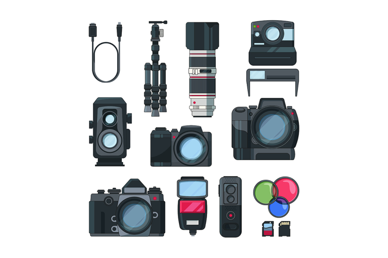 dslr-photo-cameras-vector-set-in-cartoon-style