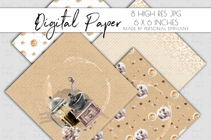 coffee-digital-paper-coffee-background-pattern-wrap-planner-clipart