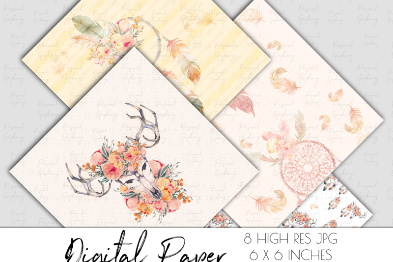 boho-chic-digital-paper-boho-floral-background-pattern-scrapbooking