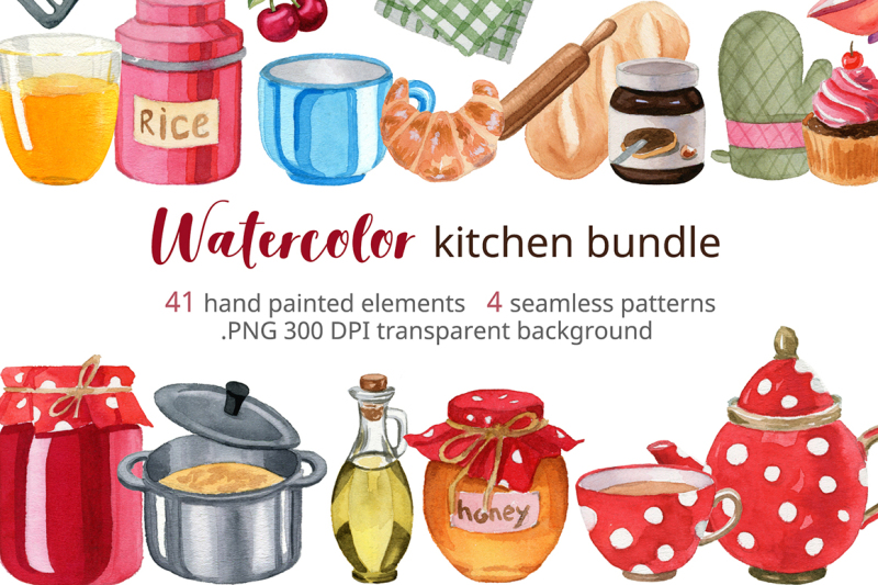 kitchen-accessories-watercolor-clipart-set