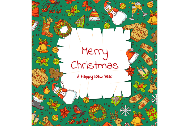 vector-hand-drawn-colored-christmas-elements-with-santa