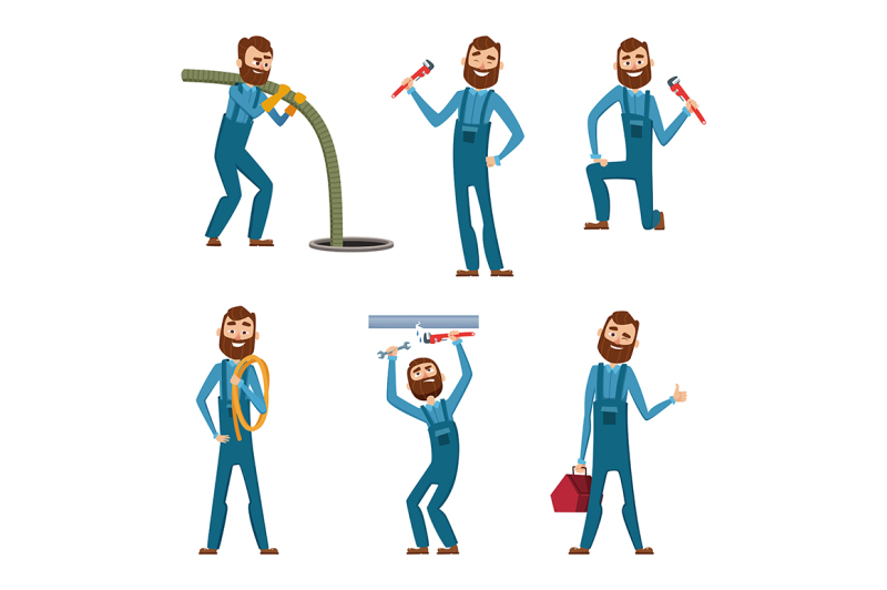 funny-character-of-repairman-or-plumber-in-different-poses