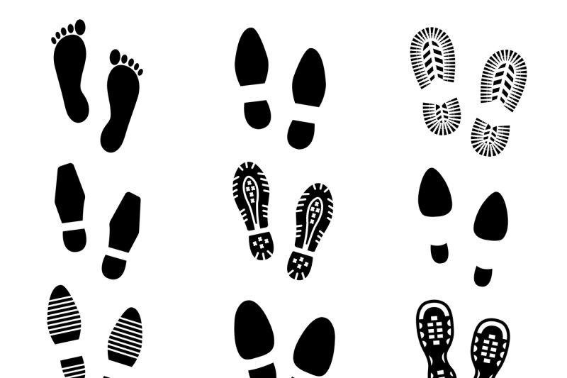 footprints-and-shoes-footmark-vector-silhouette-icons-set