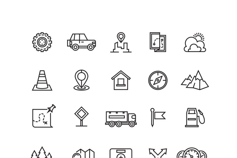 travel-highway-traffic-location-vector-linear-icons-set