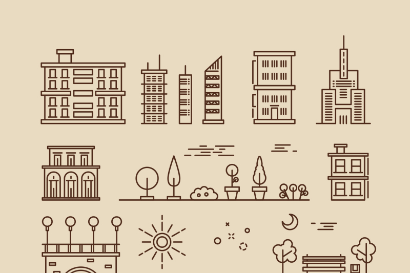 linear-cityscape-landscape-elements-and-buildings-vector-icons-set
