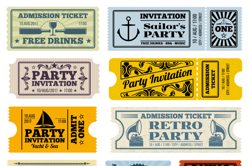 retro-party-cinema-invitation-vector-tickets-set