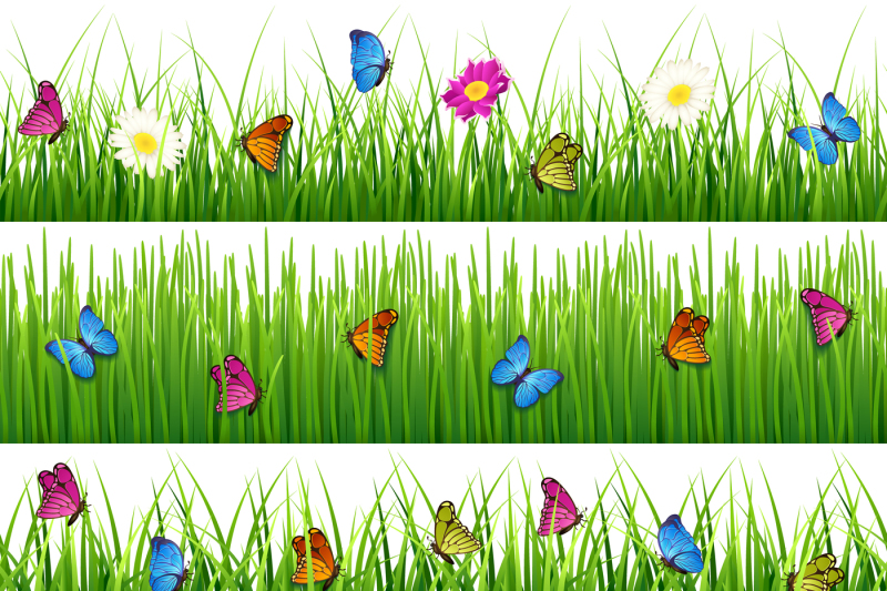green-grass-with-flowers-and-butterflies-seamless-vector-set