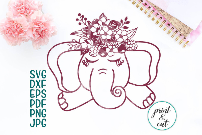 baby-elephant-with-flowers-svg-summer-flowers-file-papercutting-pdf