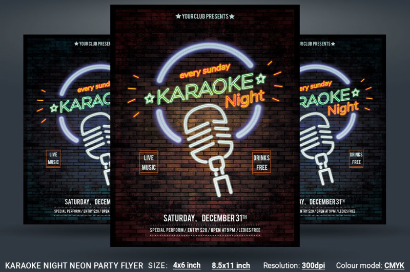 karaoke-night-neon-party-flyer