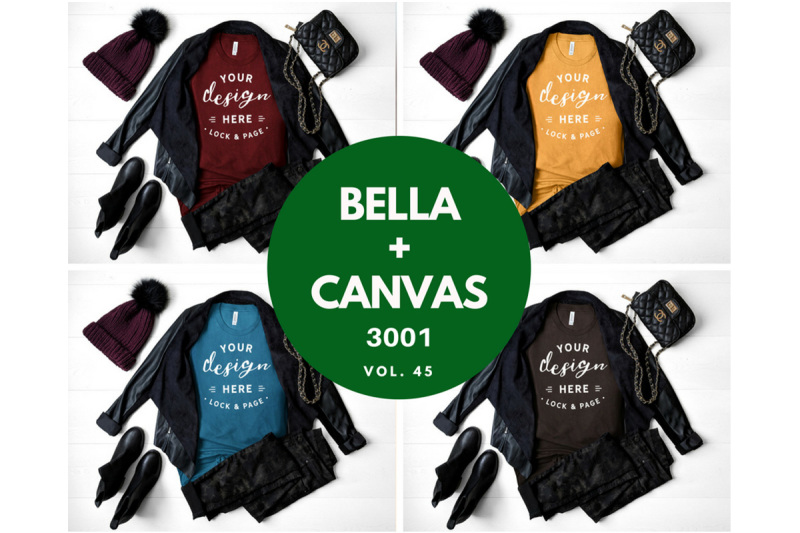 Free Bella Canvas 3001 Autumn Winter Fall TShirt Mockup Bundle (PSD Mockups)