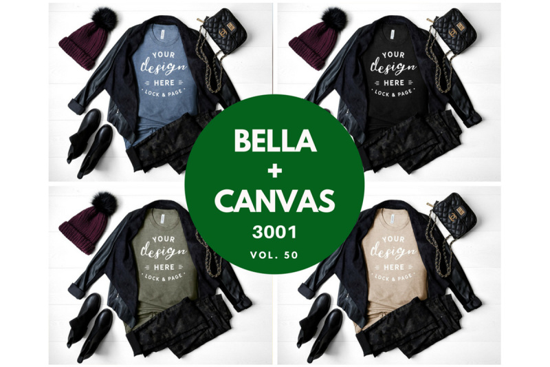 Free Autumn Winter Fall Bella Canvas 3001 TShirt Mockup Bundle (PSD Mockups)