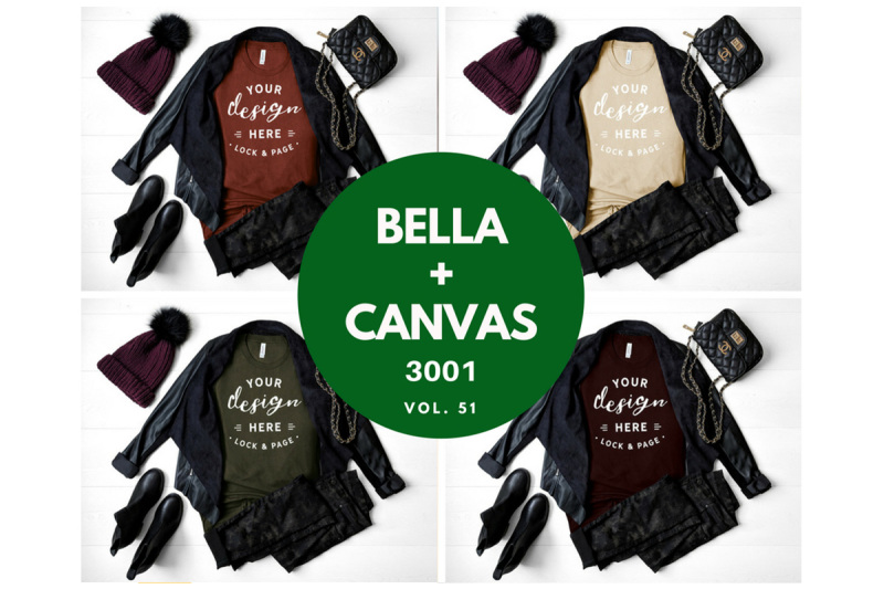 Free Bella Canvas 3001 Autumn Fall Winter Women's TShirt Mockup Bundle (PSD Mockups)