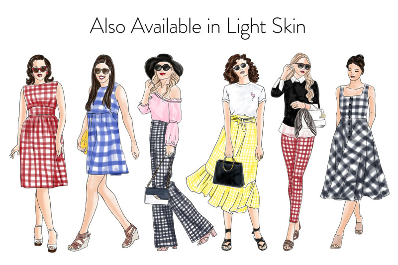 watercolor-fashion-clipart-girls-in-gingham-dark-skin