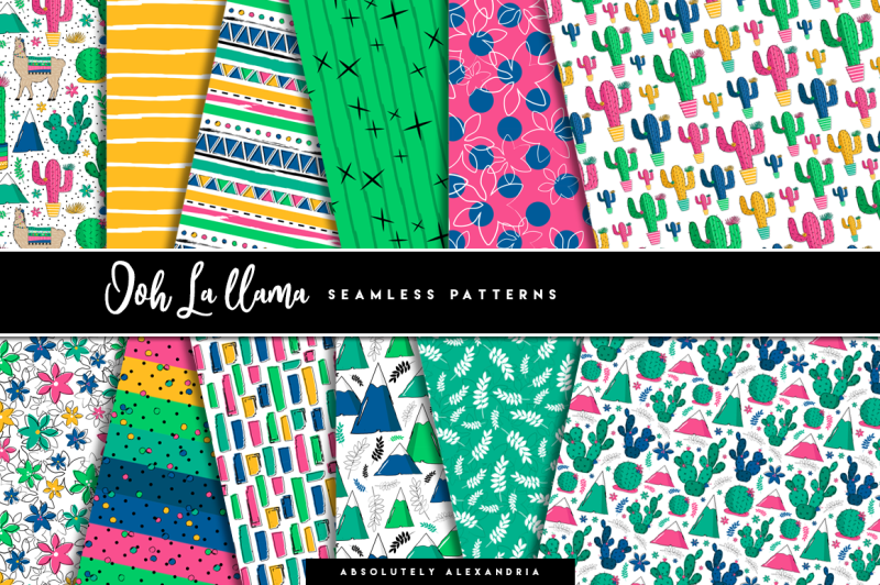 aa-ooh-la-llama-clipart-illustrations-and-seamless-paper-patterns-bundle