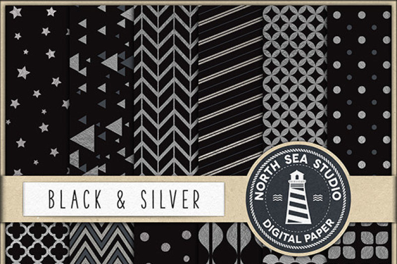black-and-silver-digital-paper-silver-patterns-black-backgrounds