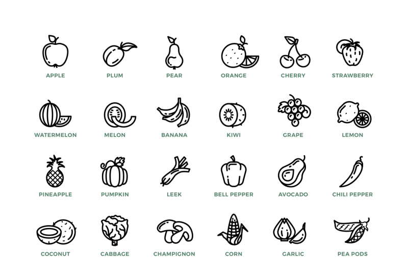 fruit-and-vegetables-outline-vector-icons