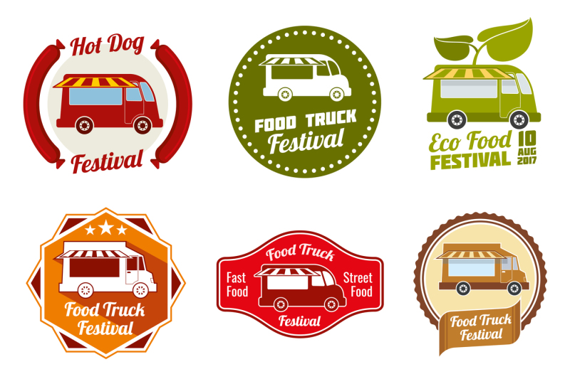 car-street-food-festival-color-labels-set