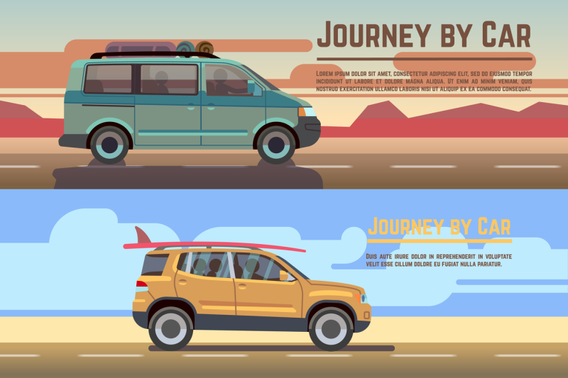 trailering-by-car-vector-banners-set