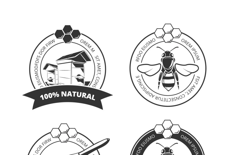 vintage-honey-and-bee-vector-labels-badges-emblems-logos-set