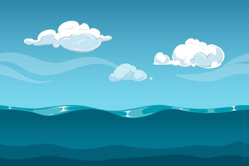 sea-or-ocean-cartoon-landscape-with-sky-and-clouds-seamless-water-wav