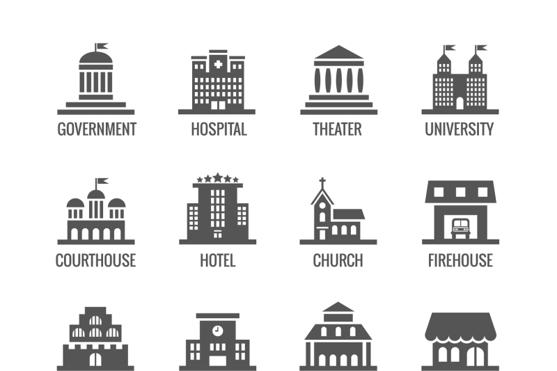 government-public-building-vector-icons-set