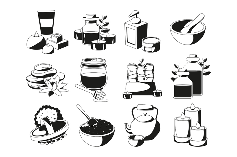 spa-and-health-illustrations-set-in-monochrome-style