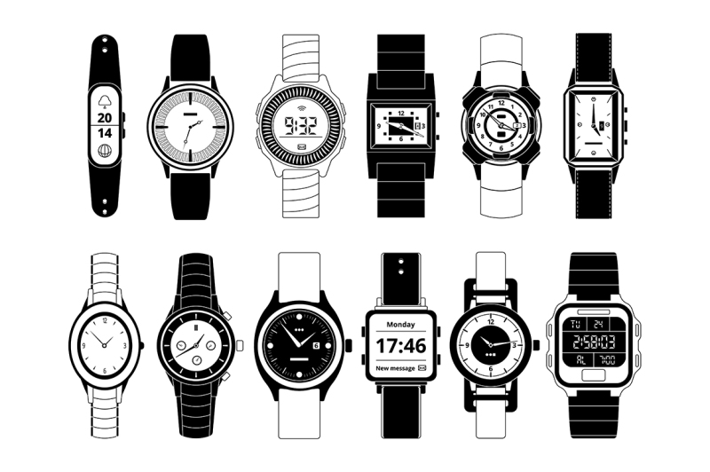 mechanical-and-electronic-sport-hand-watches-in-monochrome-style
