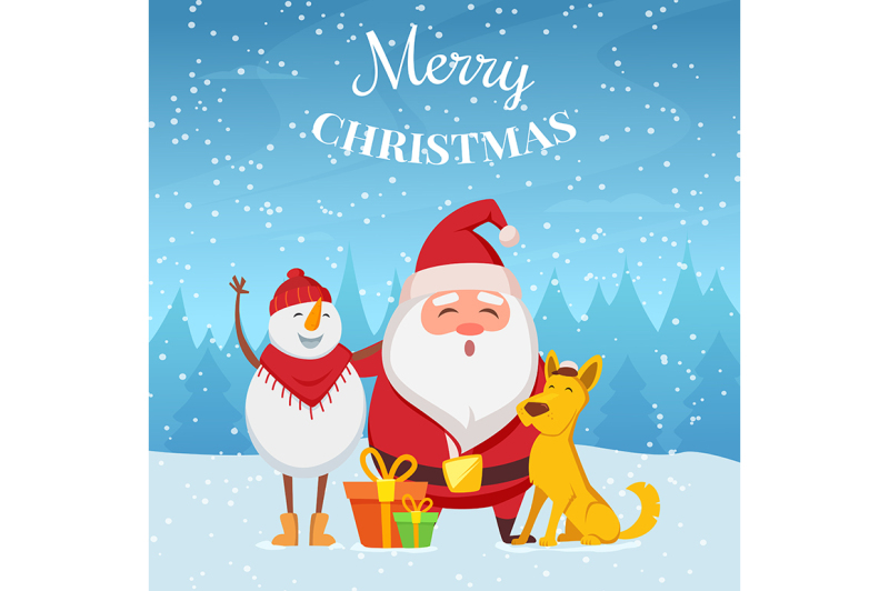 christmas-background-with-funny-characters-santa-and-snowman