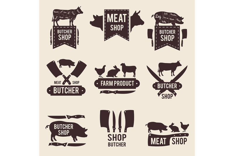 design-of-monochrome-labels-set-for-butcher-shop