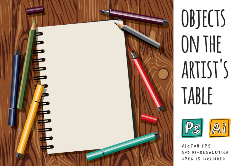 vector-objects-on-the-artist-s-table