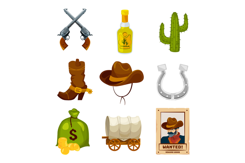 cartoon-icon-set-for-wild-west-theme