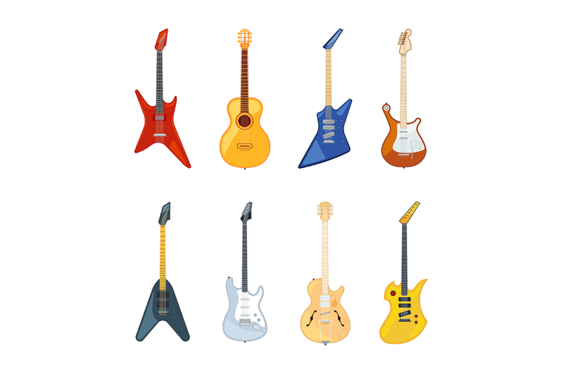 acoustic-and-rock-guitar-vector-illustrations-in-flat-style
