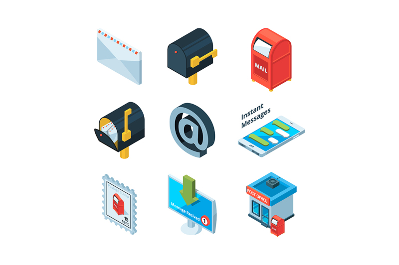 diffrent-postal-symbols-isometric-pictures-of-mailbox-latters