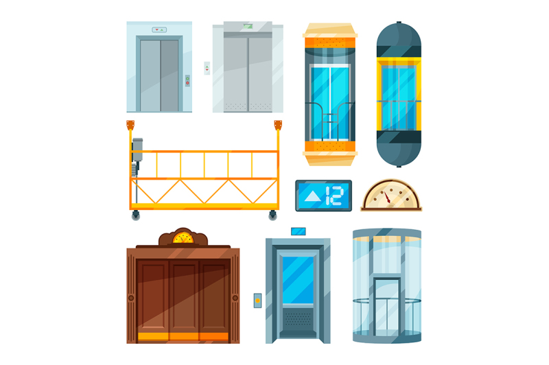 set-of-different-modern-glass-elevators