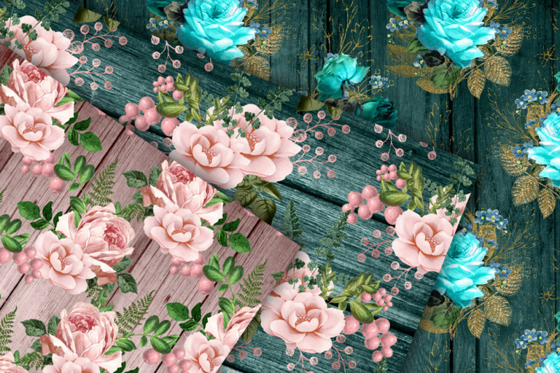rustic-blush-and-teal-floral-wood