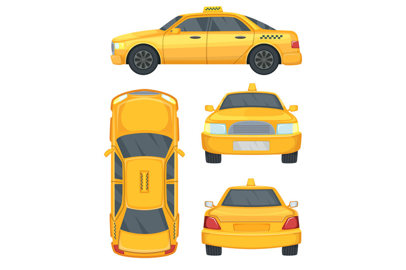 different-views-of-taxi-yellow-car-automobile-isolated-on-white